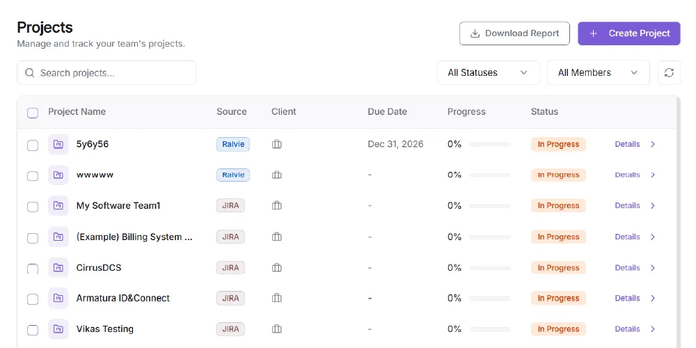 Project Visibility interface