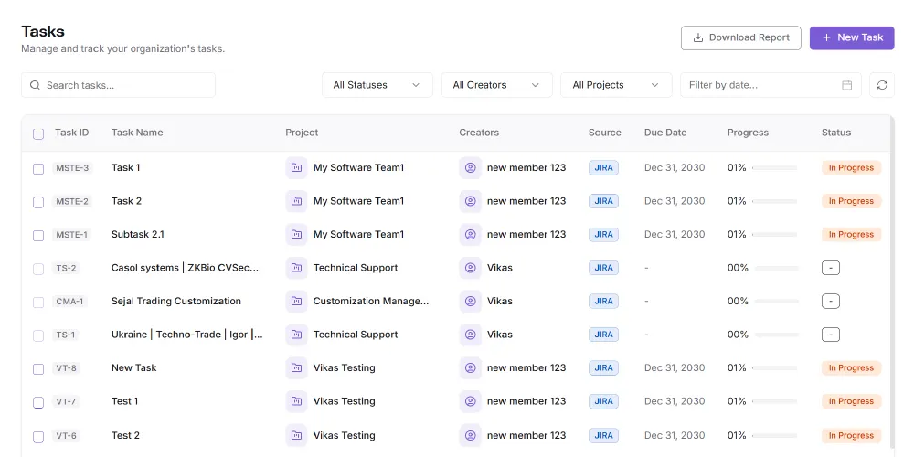 Task Management interface