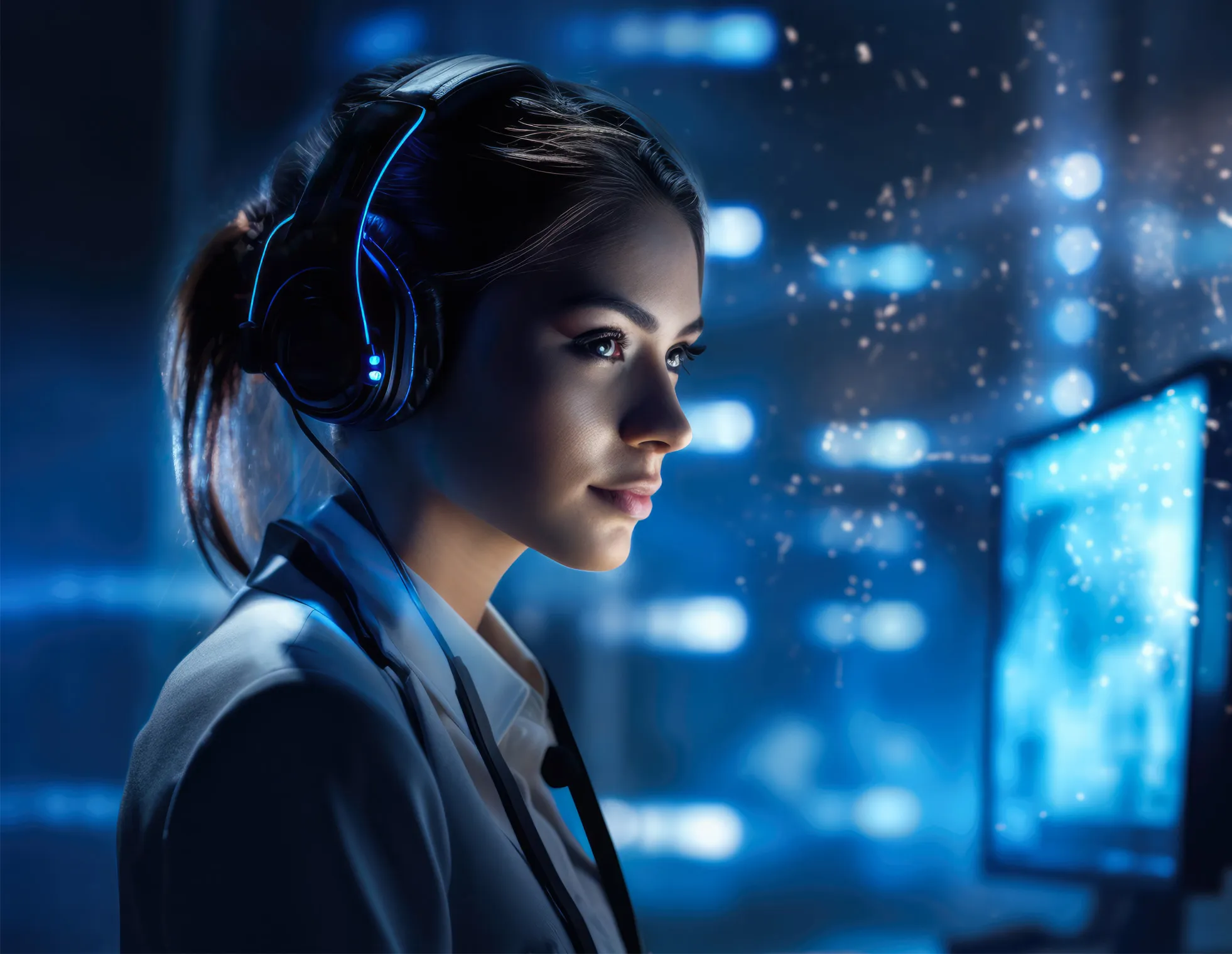 Female customer support agent working at a digital front office